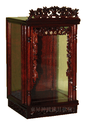 紅梨圓柱雕花玻璃龕